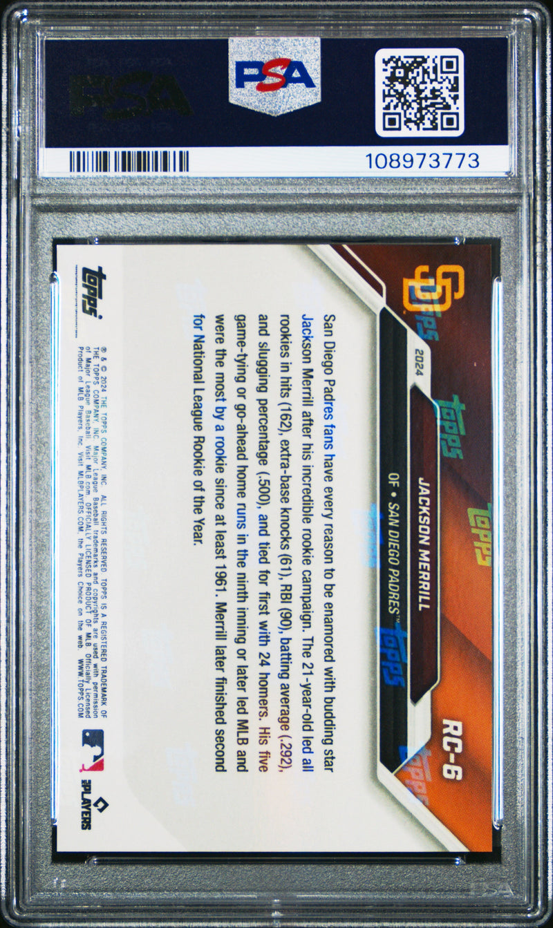 Graded 2024 Topps Now Jackson Merrill #RC6 Rookie Cup Team Set Rookie RC Baseball Card PSA 9 Mint