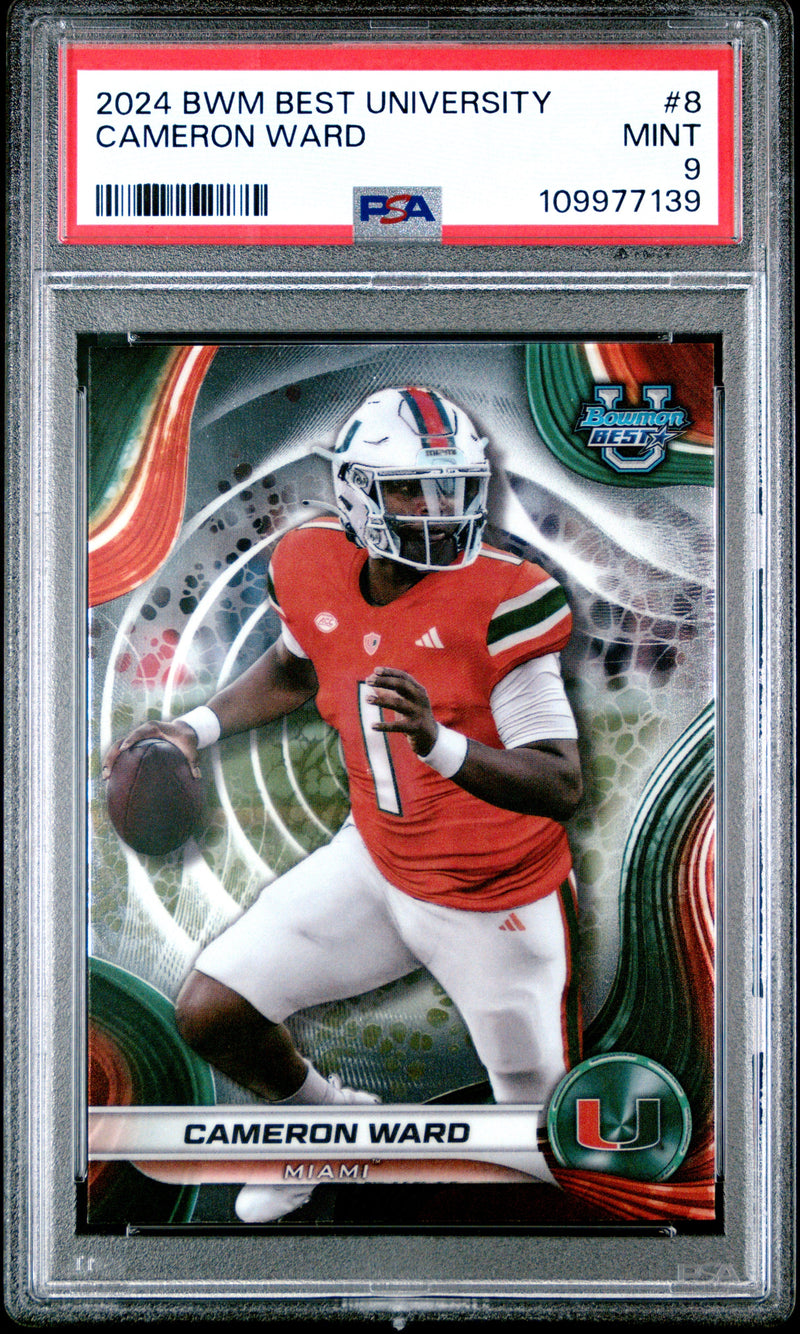 Graded 2024 Topps Bowman Best University Cam Ward #8 Rookie RC Football Card PSA 9 Mint