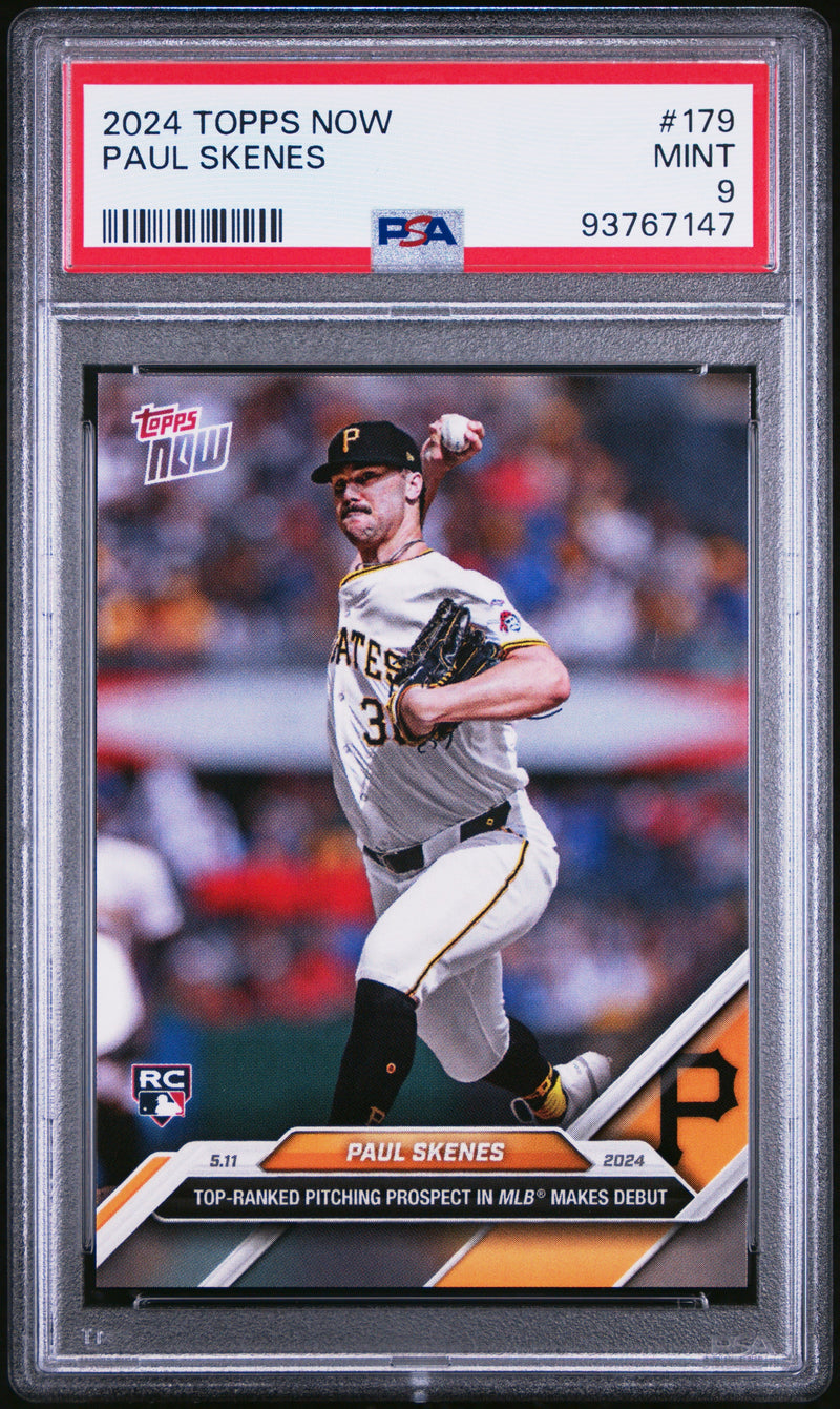 Graded 2024 Topps Now Paul Skenes #179 Major League Debut Rookie RC Baseball Card PSA 9 Mint