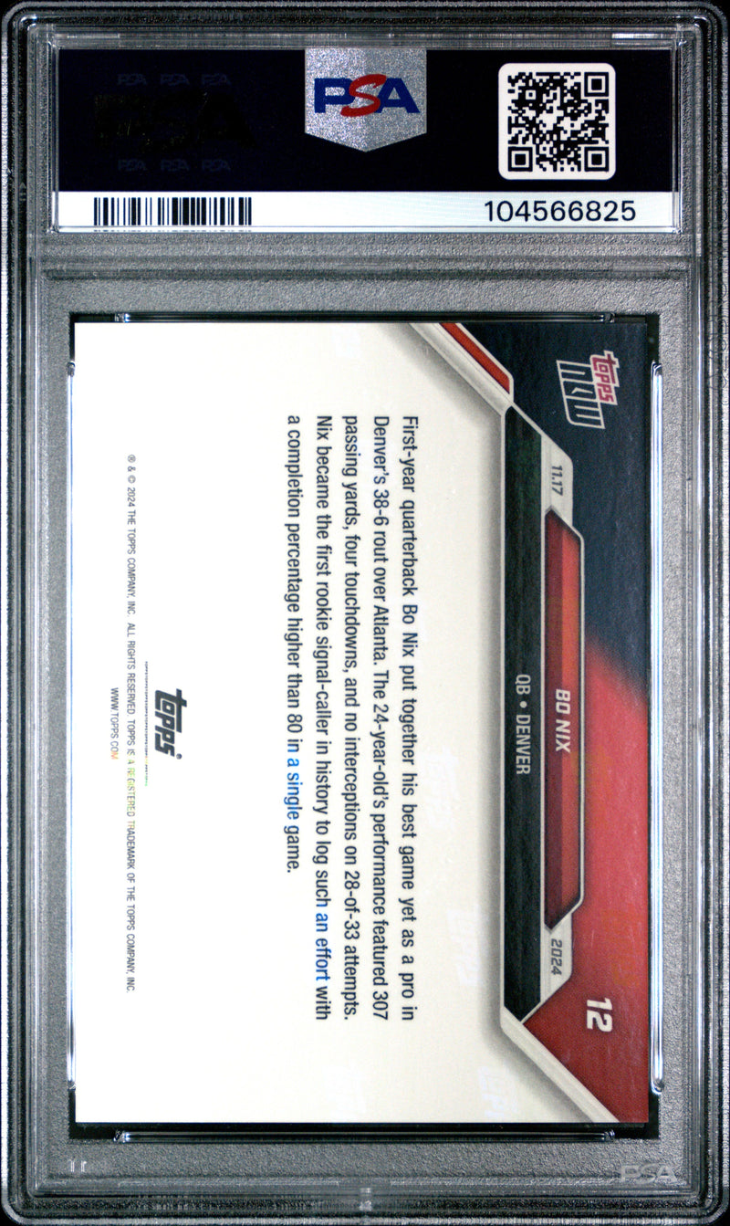 Graded 2024 Topps Now Bo Nix #12 Rookie RC Football Card PSA 9 Mint