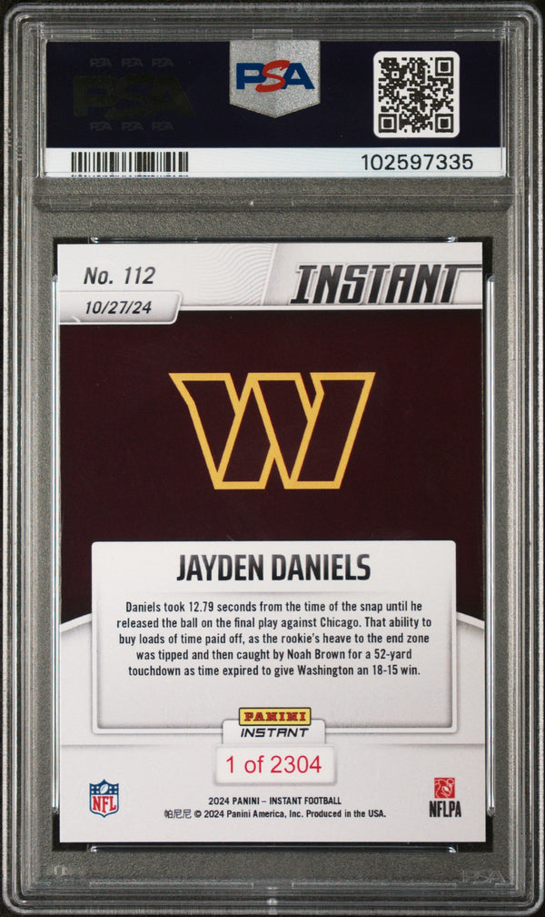 Graded 2024 Panini Instant NFL Jayden Daniels #112 Rookie RC Football Card PSA 10 Gem Mint