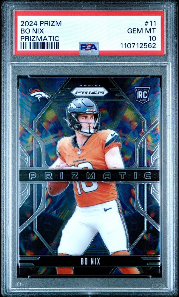 Graded 2024 Panini Prizm Bo Nix #11 Prizmatic Rookie RC Football Card PSA 10 Gem Mint