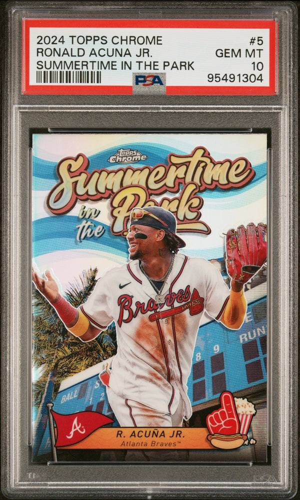 Graded 2024 Topps Chrome Ronald Acuna Jr. #5 Summertime in the Park Baseball Card PSA 10 Gem Mint