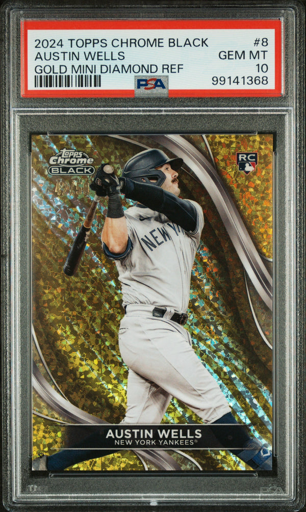 Graded 2024 Topps Chrome Black Austin Wells #8 Gold Mini Diamond Refractor #/50 Rookie RC Baseball Card PSA 10 Gem Mint