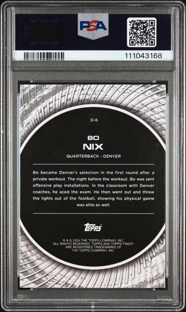 Graded 2024 Topps Finest Bo Nix #D6 Debut Rookie RC Football Card PSA 10 Gem Mint