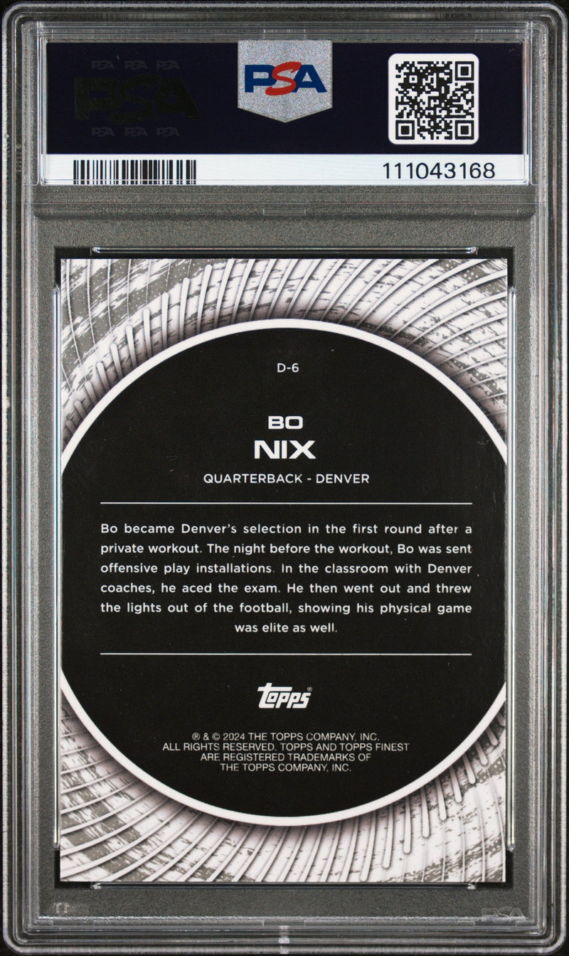 Graded 2024 Topps Finest Bo Nix #D6 Debut Rookie RC Football Card PSA 10 Gem Mint