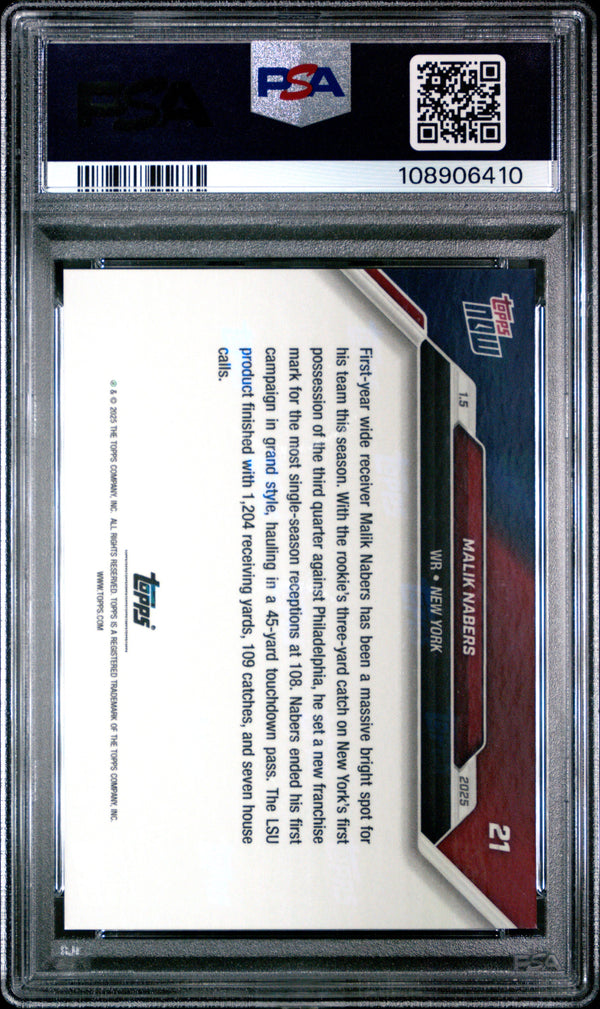 Graded 2024 Topps Now Malik Nabers #21 Rookie RC Football Card PSA 9 Mint