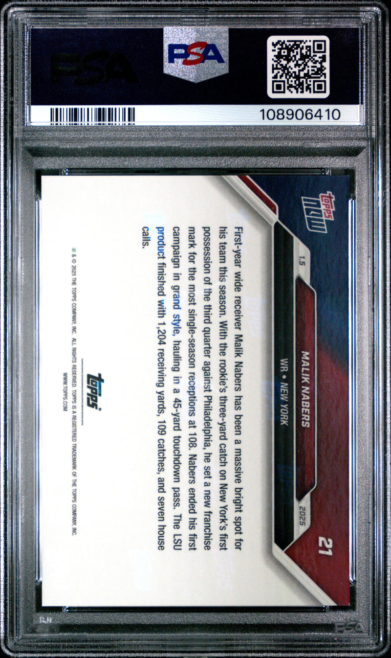 Graded 2024 Topps Now Malik Nabers #21 Rookie RC Football Card PSA 9 Mint