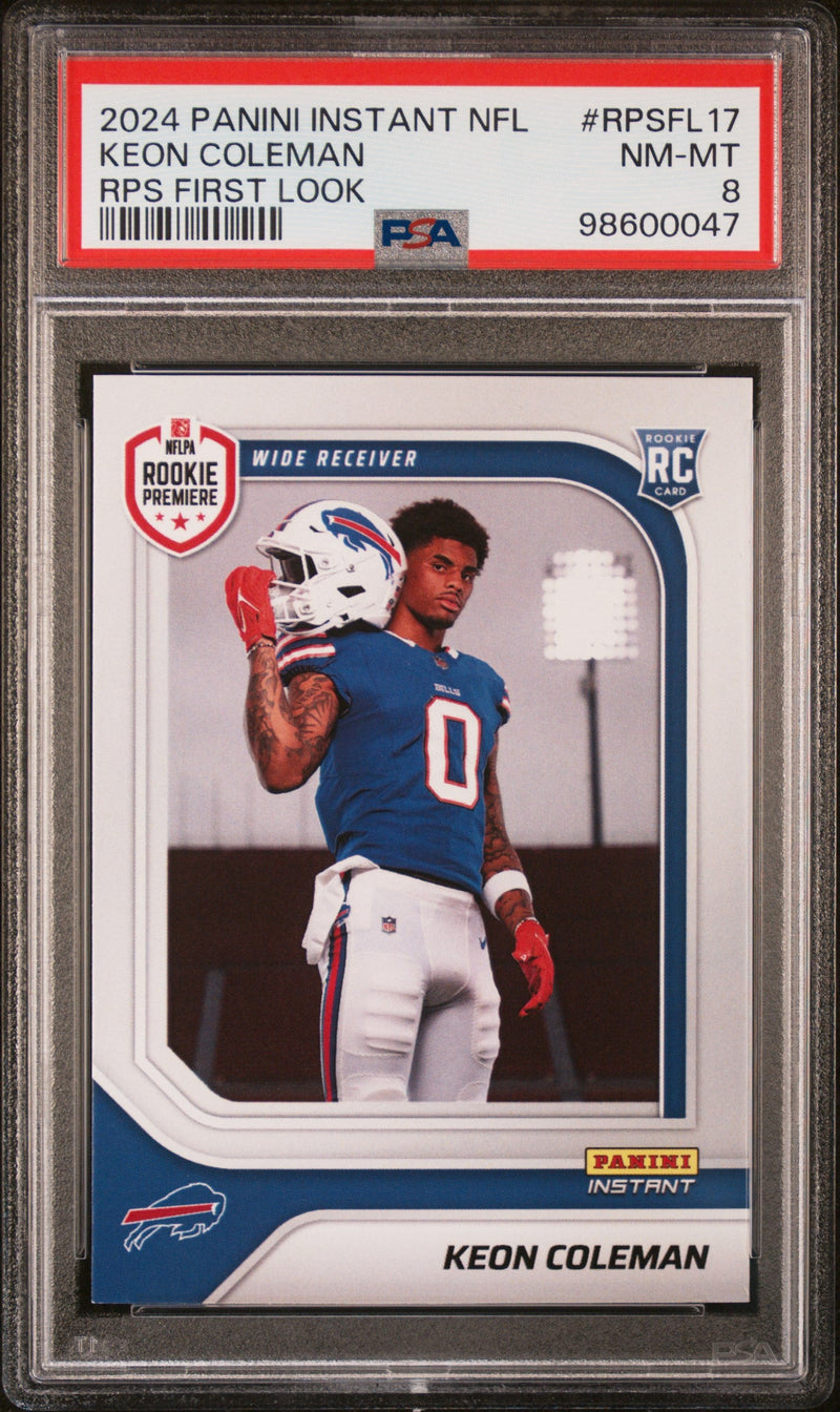 Graded 2024 Panini Instant NFL Keon Coleman #RPSFL17 RPS First Look Rookie RC Football Card PSA 8 Near Mint