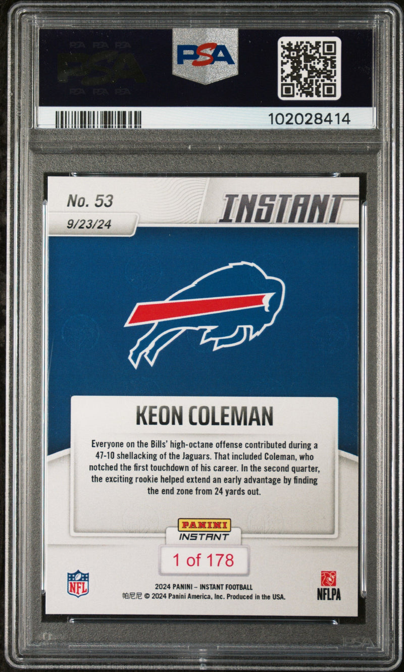 Graded 2024 Panini Instant NFL Keon Coleman #53 Rookie RC Football Card PSA 10 Gem Mint