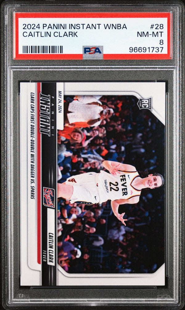 Graded 2024 Panini Instant WNBA Caitlin Clark #28 Rookie RC Basketball Card PSA 8 Near Mint