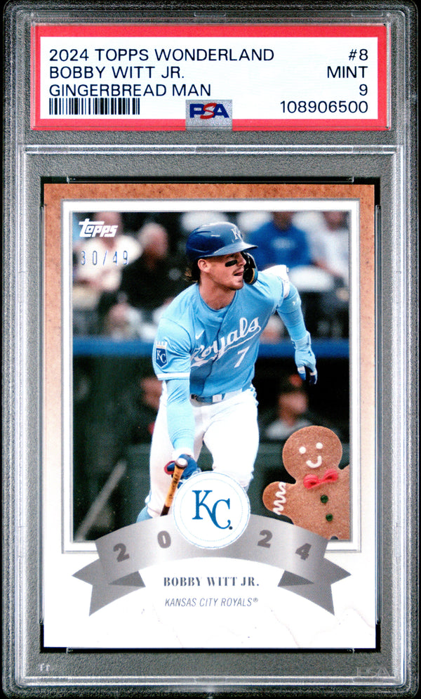 Graded 2024 Topps Wonderland Bobby Witt Jr. #8 Gingerbread Man /49 Baseball Card PSA 9 Near Mint