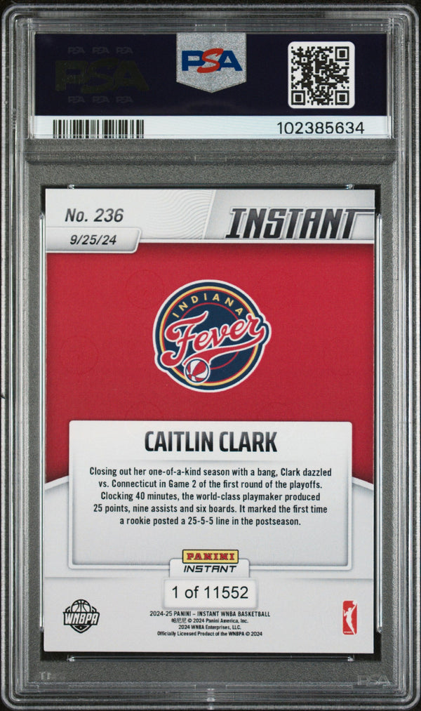 Graded 2024 Panini Instant WNBA Caitlin Clark #236 Rookie RC Basketball Card PSA 10 Gem Mint