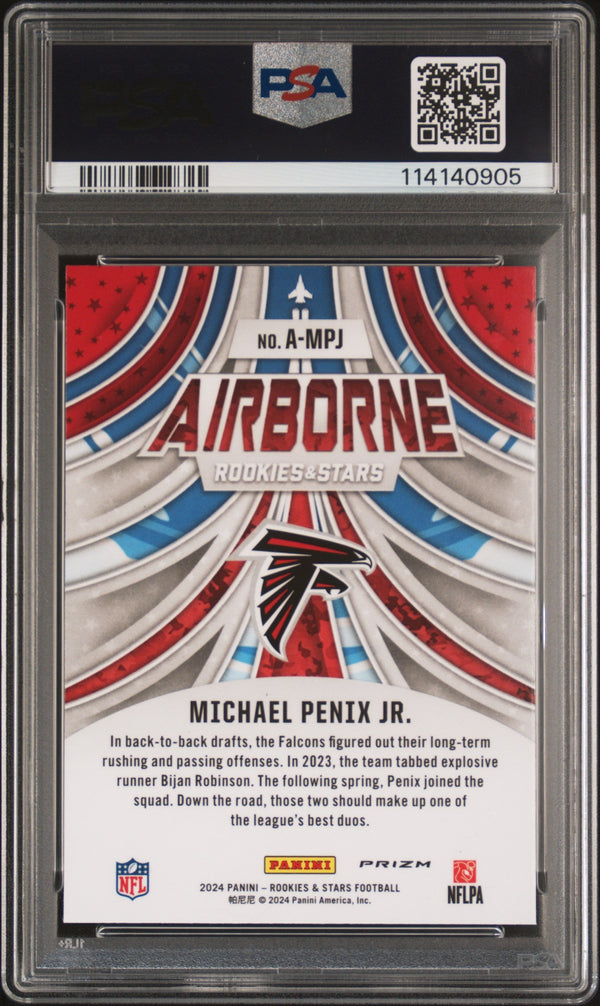 Graded 2024 Panini Rookies & Stars Michael Penix Jr #AMPJ Airborne Red Plaid Rookie RC Football Card PSA 10 Gem Mint