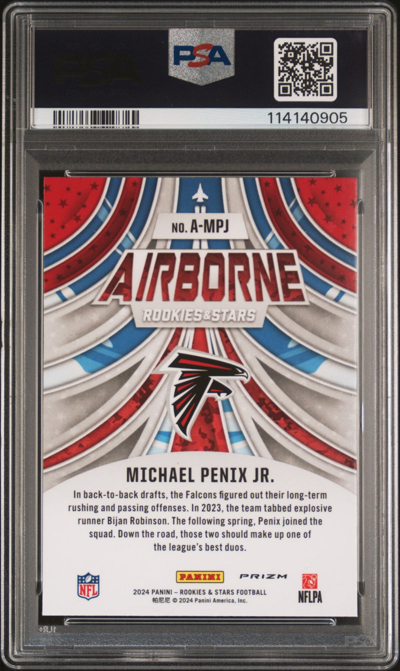 Graded 2024 Panini Rookies & Stars Michael Penix Jr #AMPJ Airborne Red Plaid Rookie RC Football Card PSA 10 Gem Mint