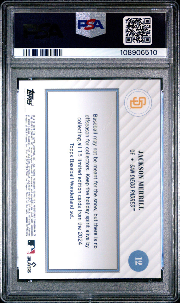 Graded 2024 Topps Wonderland Jackson Merrill #12 Rookie RC Baseball Card PSA 8 Near Mint
