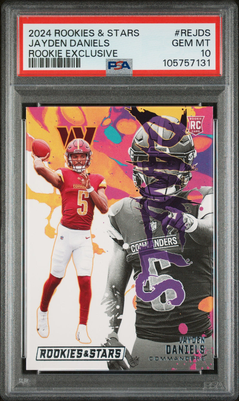 Graded 2024 Panini Rookies & Stars Jayden Daniels #REJDS Rookie Exclusive Rookie RC Football Card PSA 10 Gem Mint