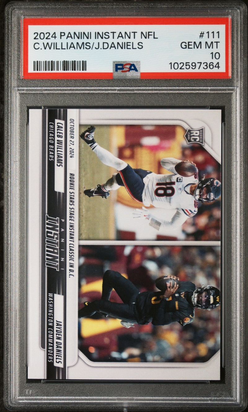 Graded 2024 Panini Instant NFL Jayden Daniels/Caleb Williams #111 Rookie RC Football Card PSA 10 Gem Mint