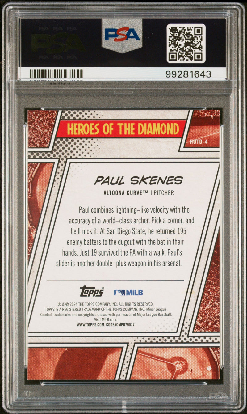 Graded 2024 Topps Pro Debut Paul Skenes #HOTD4 Heros of the Diamond Rookie RC Baseball Card PSA 9 Mint