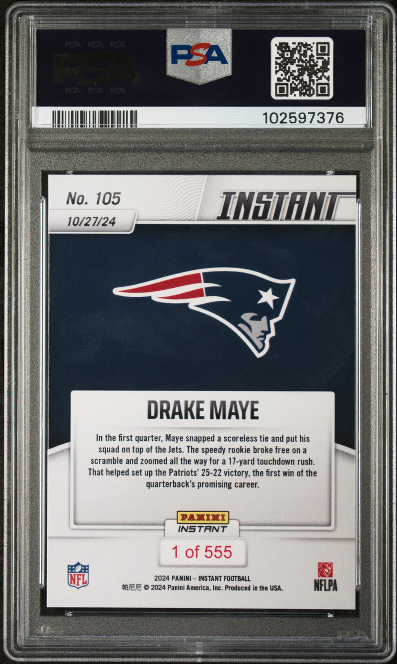 Graded 2024 Panini Instant NFL Drake Maye #105 Rookie RC Football Card PSA 10 Gem Mint