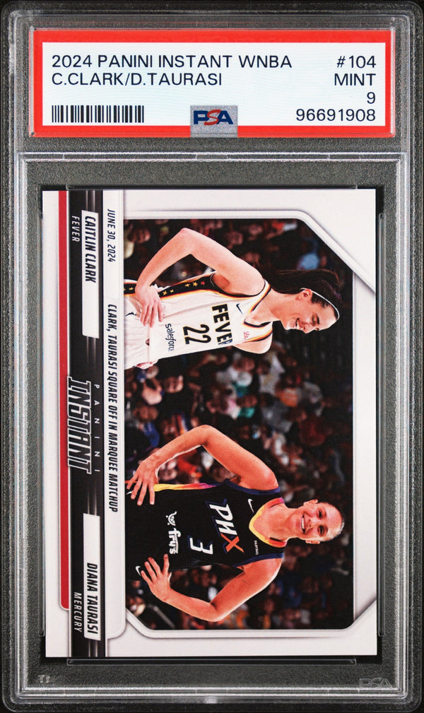 Graded 2024 Panini Instant WNBA Caitlin Clark/Diana Taurasi #104 Basketball Card PSA 9
