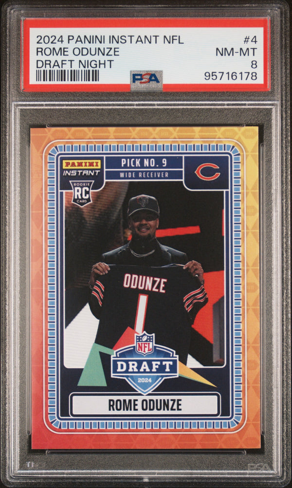Graded 2024 Panini Instant NFL Rome Odunze #4 Draft Night Rookie RC Football Card PSA 8 Near Mint