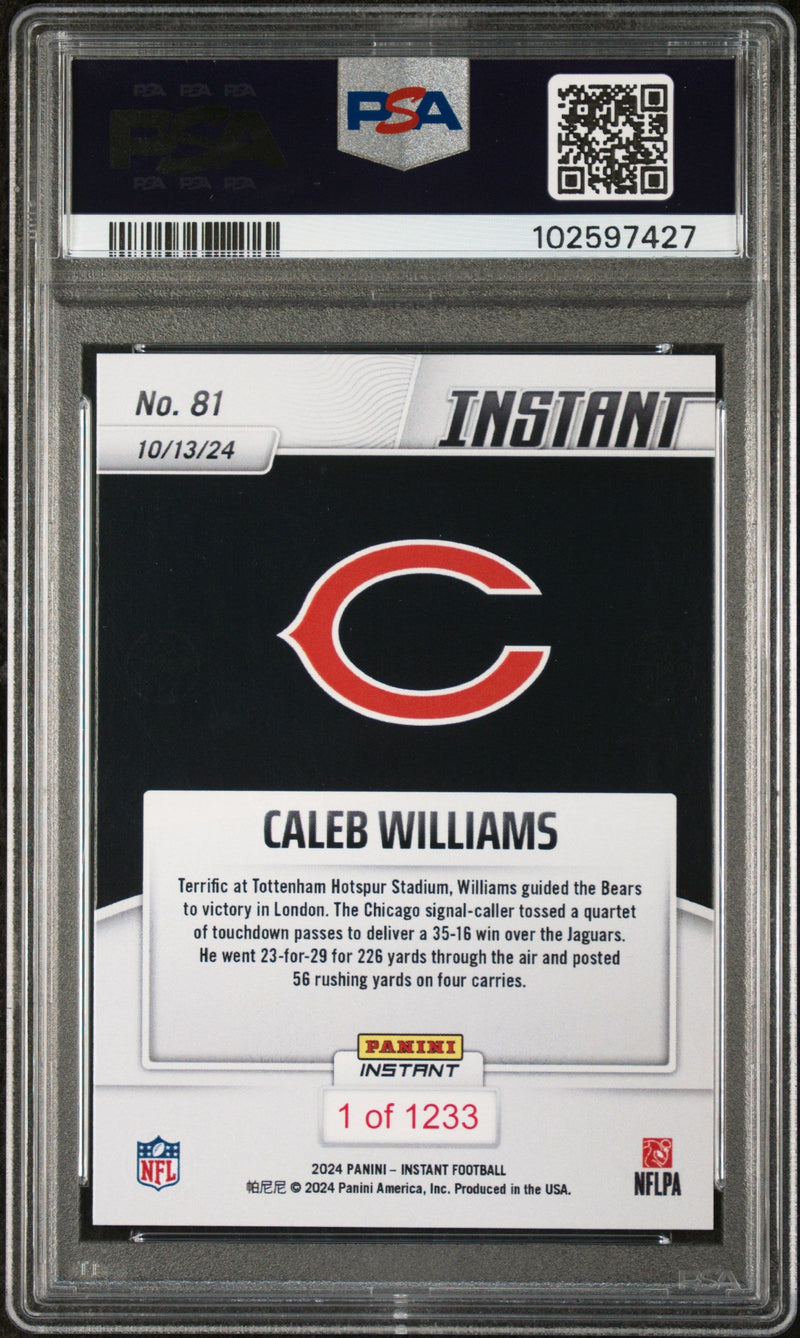 Graded 2024 Panini Instant NFL Caleb Williams #81 Rookie RC Football Card PSA 9 Mint