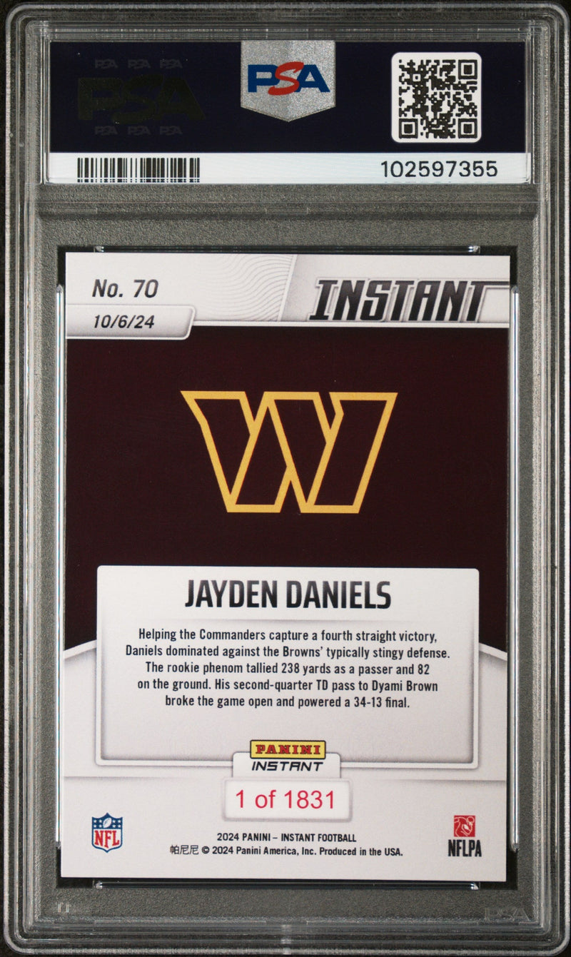 Graded 2024 Panini Instant NFL Jayden Daniels #70 Rookie RC Football Card PSA 8 Near Mint