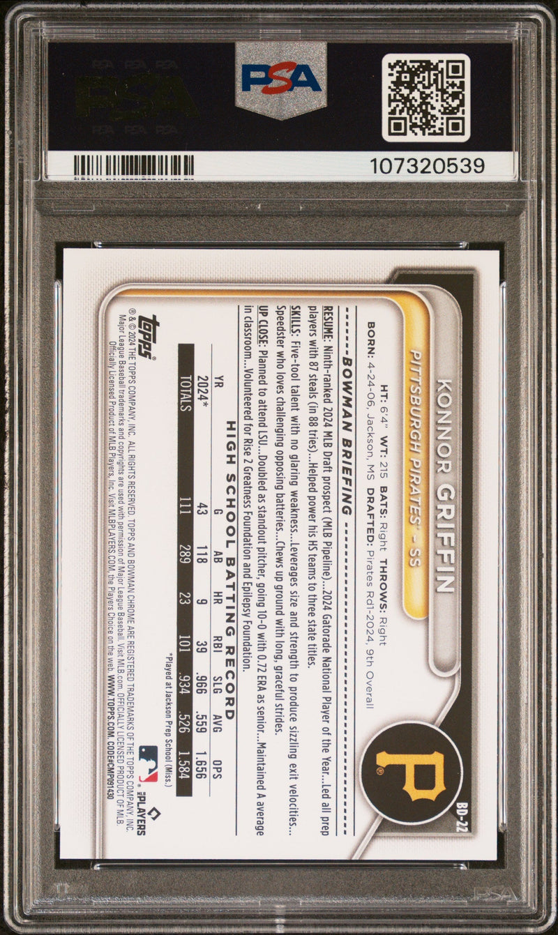 Graded 2024 Topps Bowman Draft Konnor Griffin #BD22 Rookie RC Baseball Card PSA 10 Gem Mint