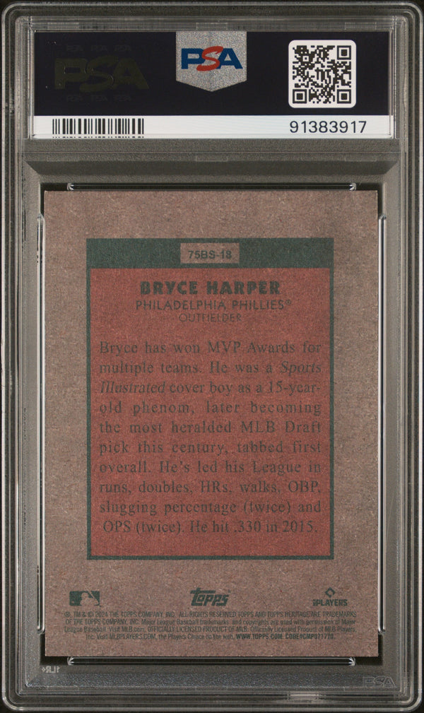 Graded 2024 Topps Heritage Bryce Harper #18 1975 Baseball Sensations Baseball Card PSA 10 Gem Mint