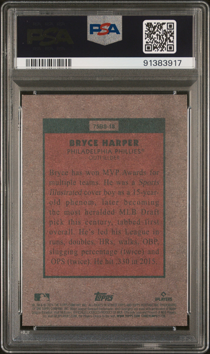 Graded 2024 Topps Heritage Bryce Harper #18 1975 Baseball Sensations Baseball Card PSA 10 Gem Mint