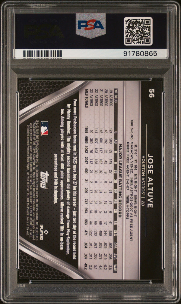 Graded 2024 Topps Chrome Black Jose Altuve #56 Blue Lava #/75 Baseball Card PSA 10 Gem Mint