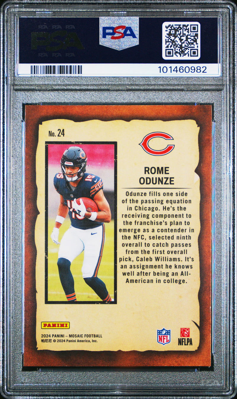 Graded 2024 Panini Mosaic Rome Odunze #24 Notoriety Rookie RC Football Card PSA 10 Gem Mint
