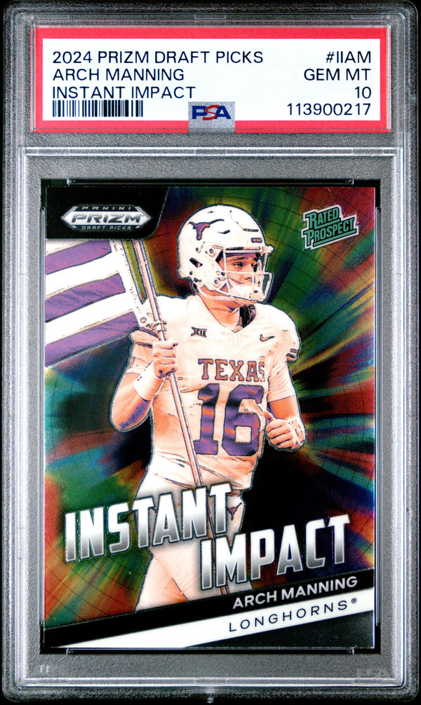 Graded 2024 Panini Prizm Draft Picks Arch Manning #IIAM Instant Impact Rookie RC Football Card PSA 10 Gem Mint