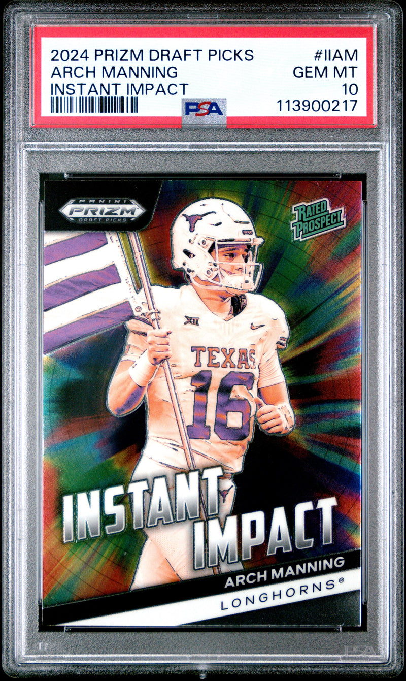 Graded 2024 Panini Prizm Draft Picks Arch Manning #IIAM Instant Impact Rookie RC Football Card PSA 10 Gem Mint