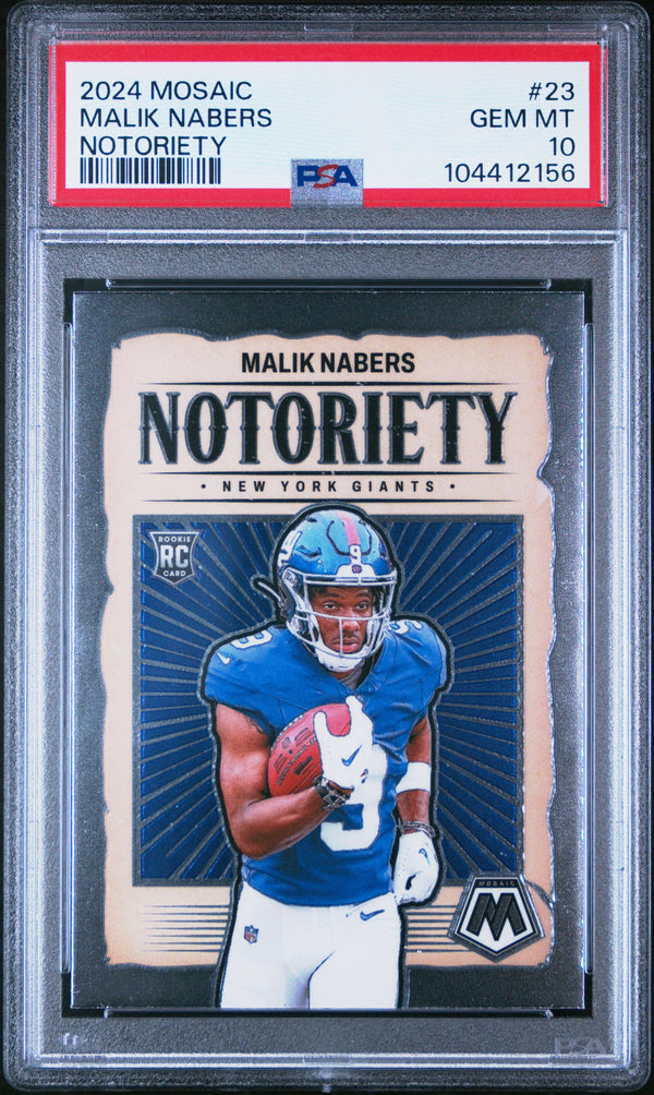 Graded 2024 Panini Mosaic Malik Nabers #23 Notoriety Rookie RC Football Card PSA 10 Gem Mint