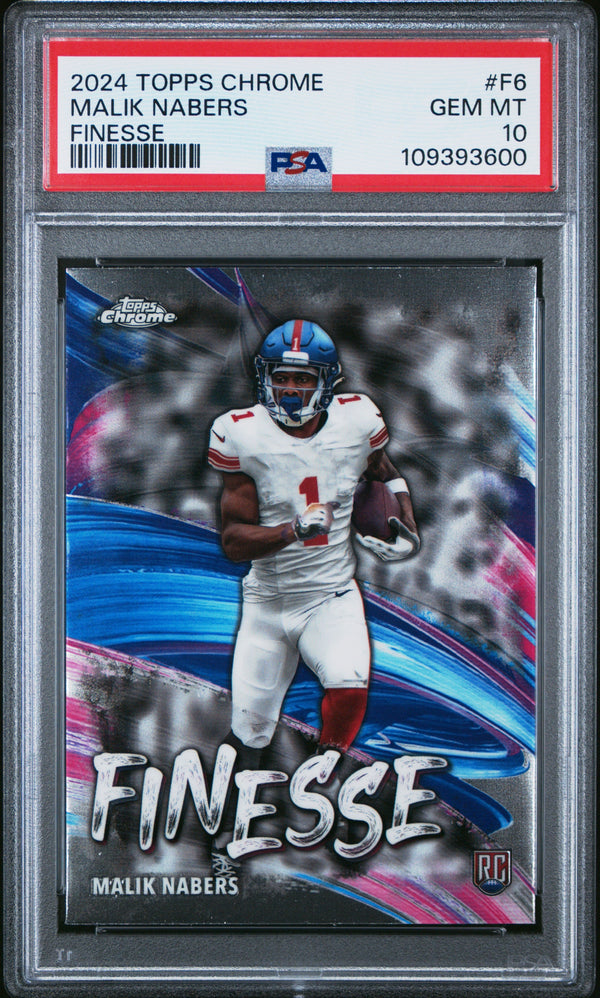 Graded 2024 Topps Chrome Malik Nabers #F6 Finesse Rookie RC Football Card PSA 10 Gem Mint