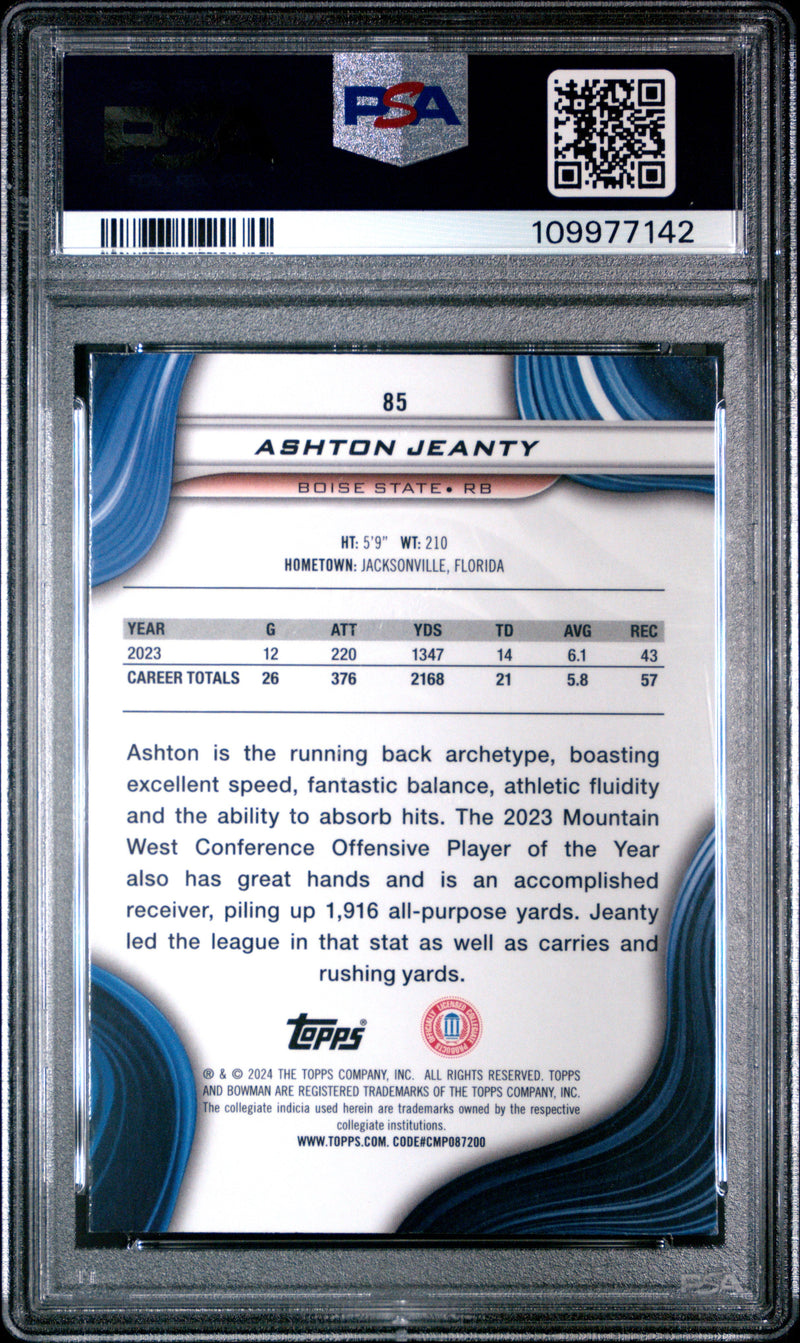 Graded 2024 Topps Bowmans Best University Ashton Jeanty #85 Rookie RC Football Card PSA 9 Mint