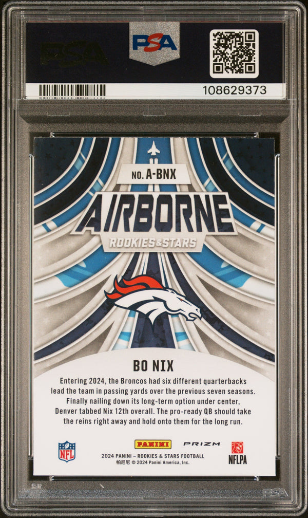 Graded 2024 Panini Rookies & Stars Bo Nix #ABNX Airborne Rookie RC Football Card PSA 10 Gem Mint