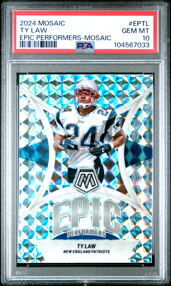 Graded 2024 Panini Mosaic Ty Law #EPTL Epic Performers Mosaic Football Card PSA 10 Gem Mint