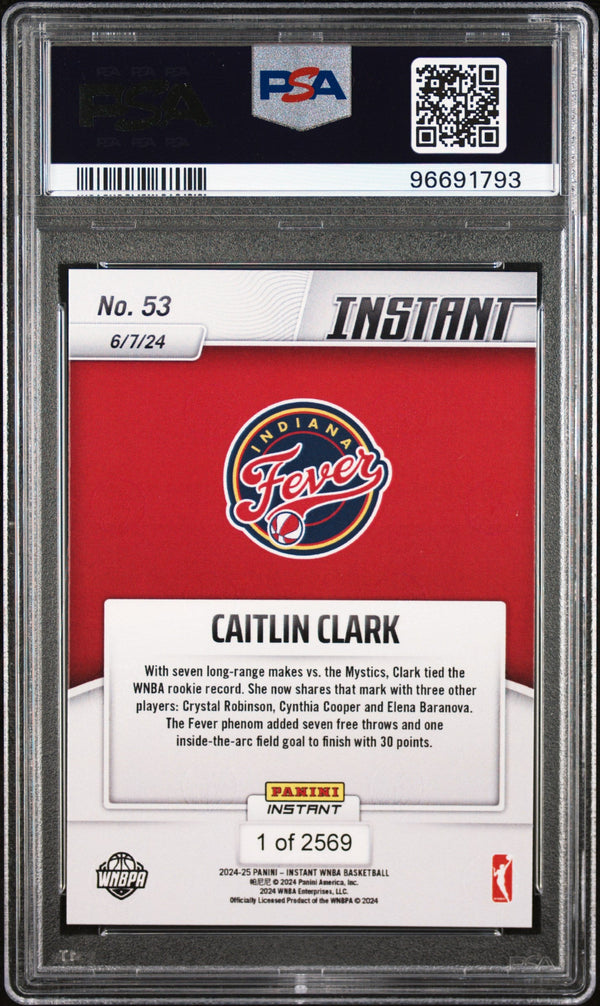 Graded 2024 Panini Instant WNBA Caitlin Clark #53 Rookie RC Basketball Card PSA 10 Gem Mint