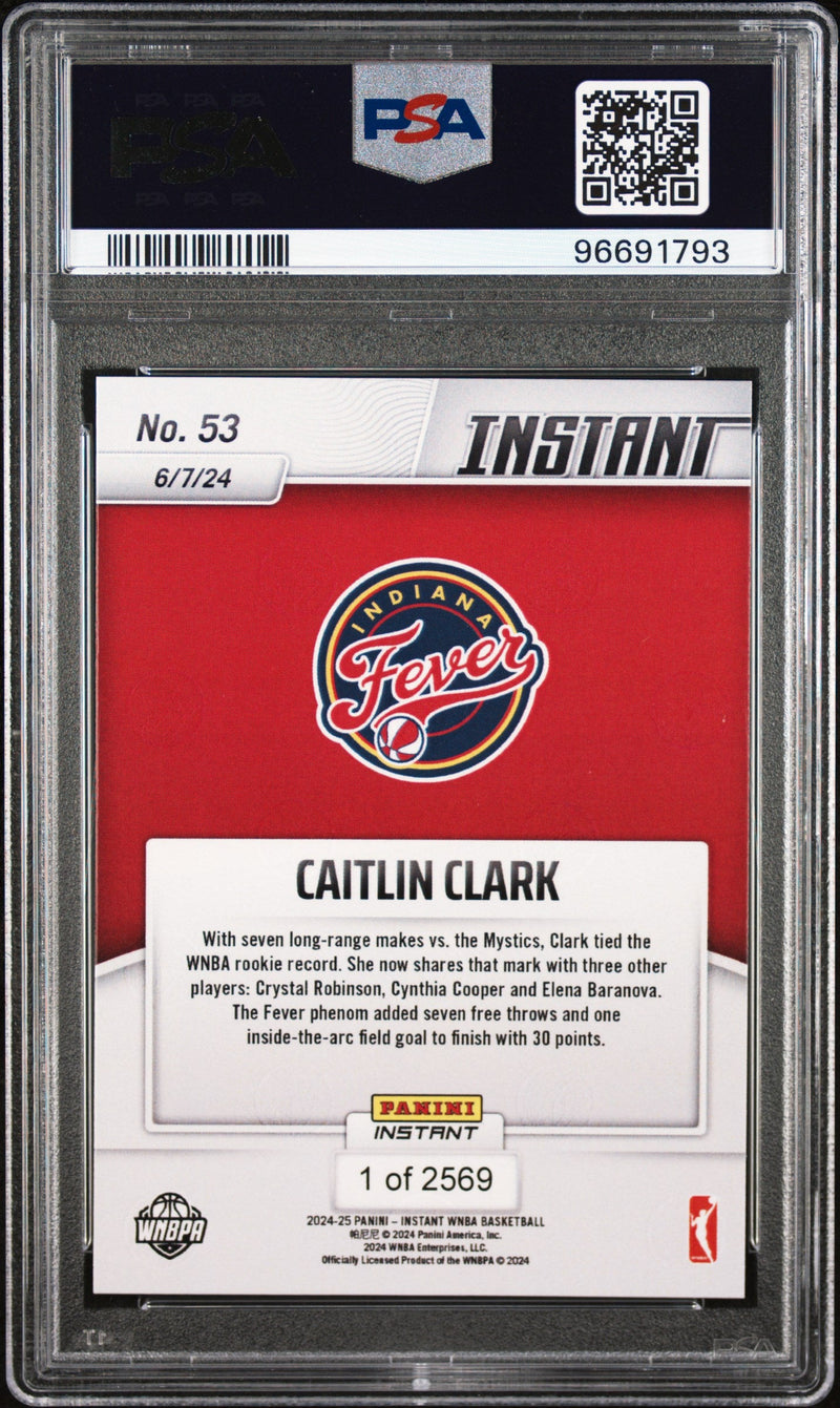 Graded 2024 Panini Instant WNBA Caitlin Clark #53 Rookie RC Basketball Card PSA 10 Gem Mint