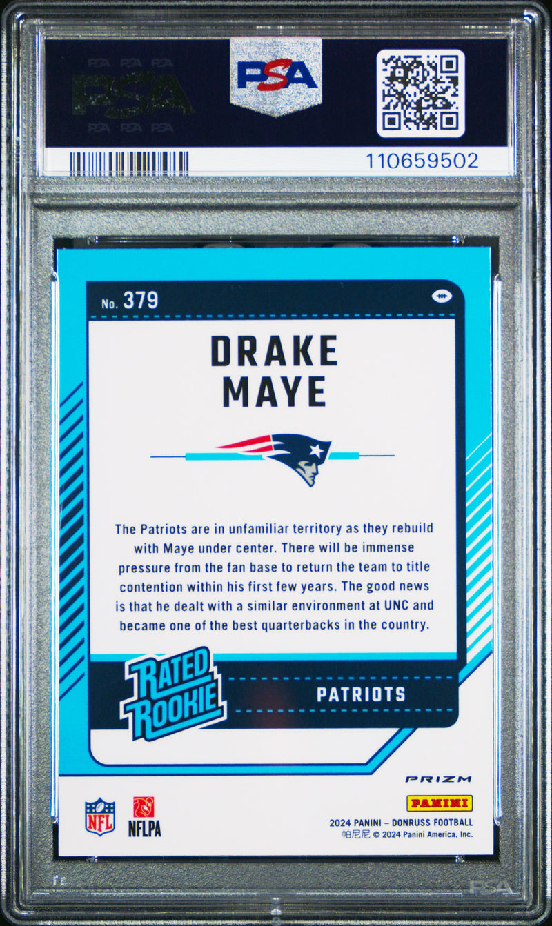 Graded 2024 Panini Donruss Drake Maye #379 Optic Preview Red Wave Rookie RC Football Card PSA 10 Gem Mint