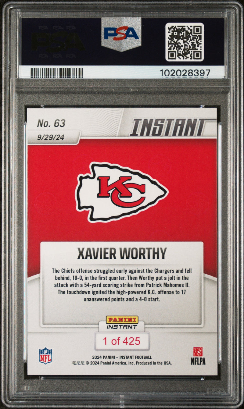 Graded 2024 Panini Instant NFL Xavier Worthy #63 Rookie RC Football Card PSA 9 Mint