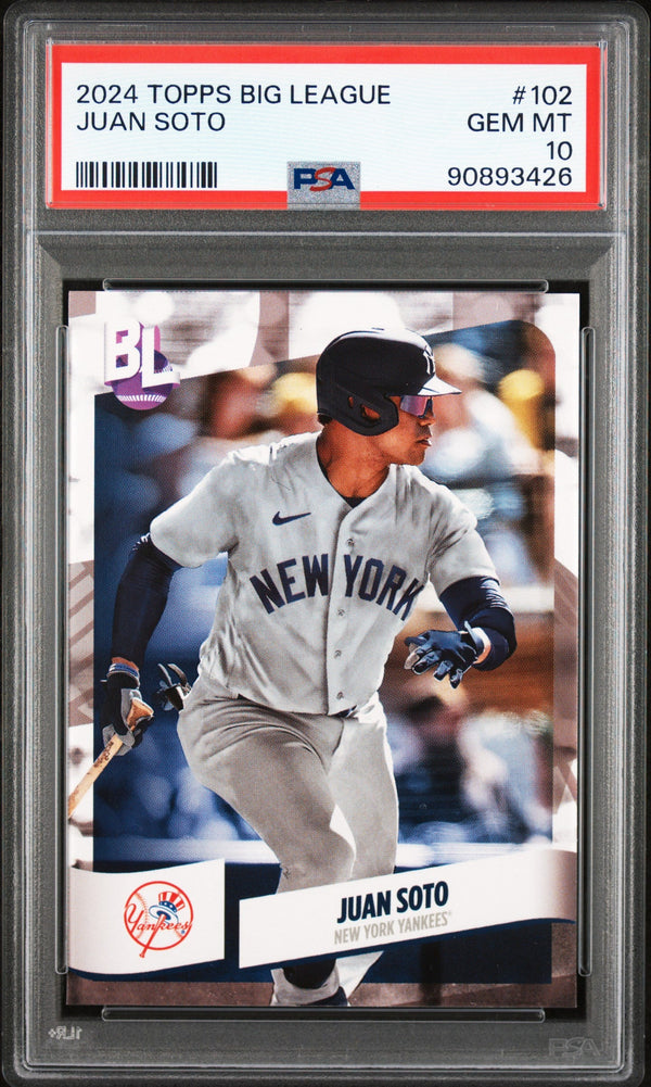 Graded 2024 Topps Big League Juan Soto #102 Baseball Card PSA 10 Gem Mint