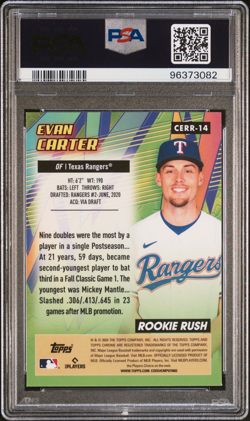 Graded 2024 Topps Chrome Evan Carter #14 All Etch Rookie Rush Rookie RC Baseball Card PSA 10 Gem Mint