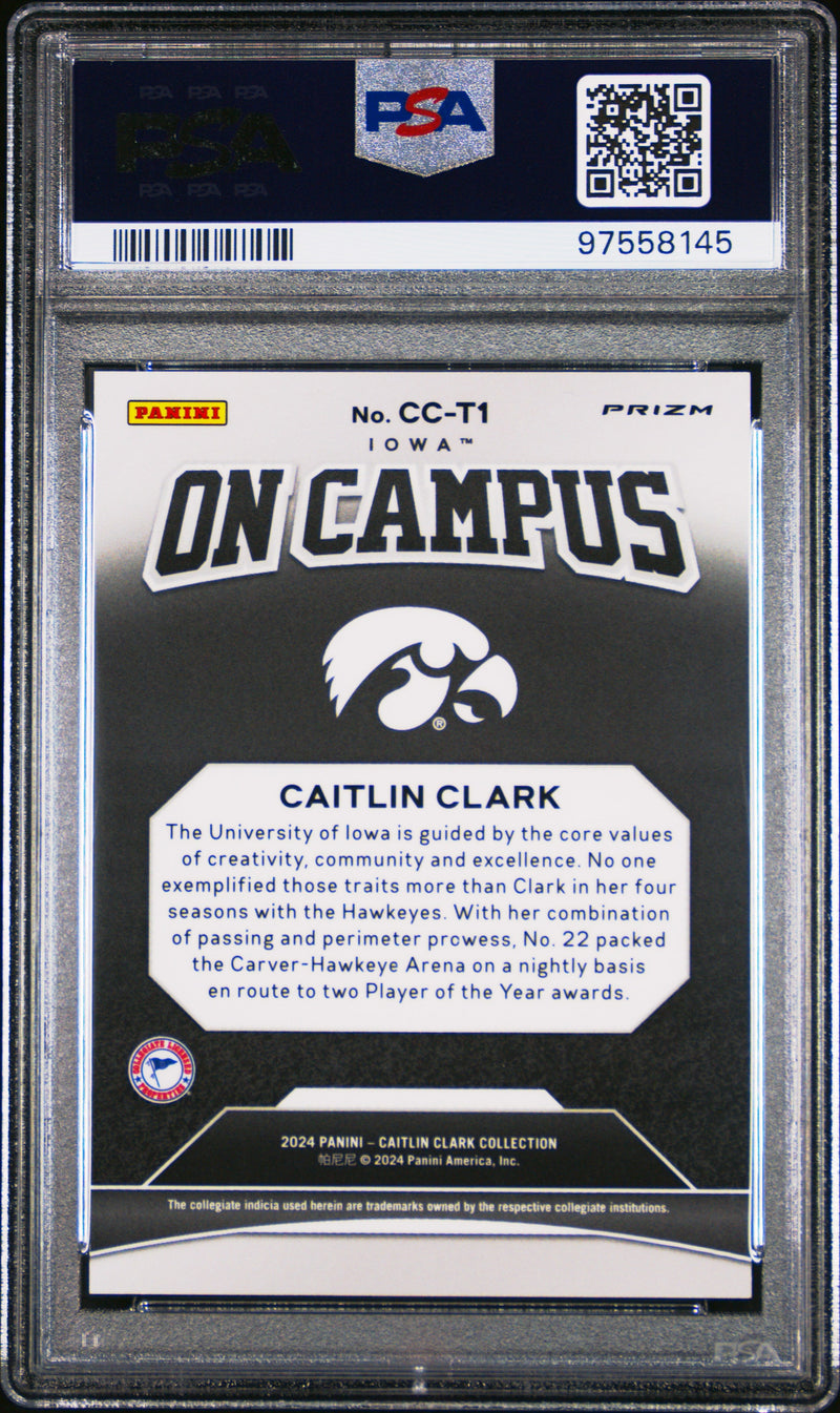 Graded 2024 Panini Caitlin Clark Collection Caitlin Clark #CCT1 On Campus Target Exclusive Rookie RC Basketball Card PSA 10 Gem Mint