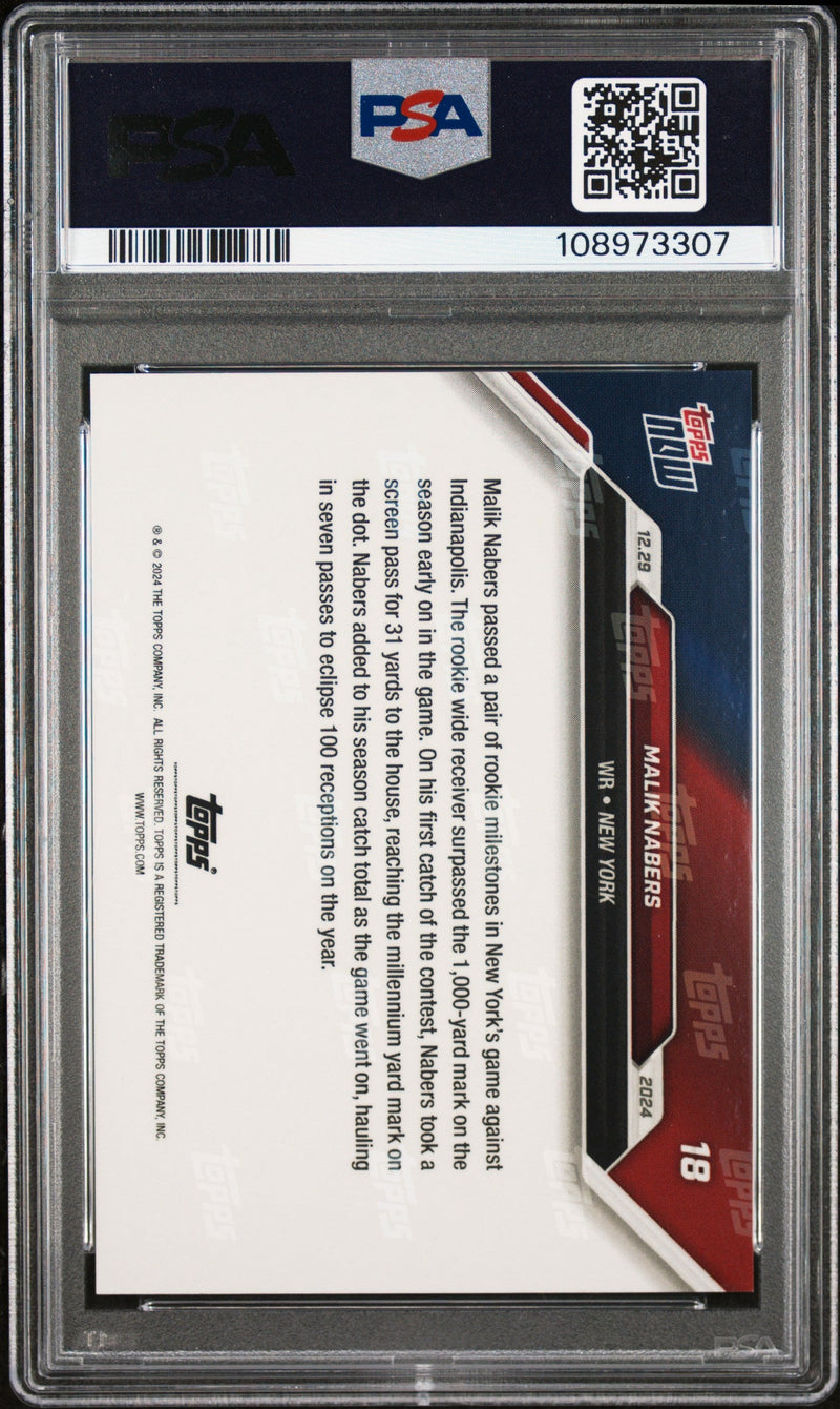 Graded 2024 Topps Now Malik Nabers #18 Blue /49 Rookie RC Football Card PSA 10 Gem Mint
