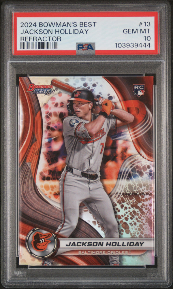 Graded 2024 Topps Bowmans Best Jackson Holliday #13 Refractor Rookie RC Baseball Card PSA 10 Gem Mint