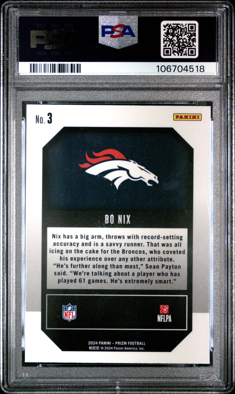 Graded 2024 Panini Prizm Bo Nix #3 Emergent Rookie RC Football Card PSA 10 Gem Mint